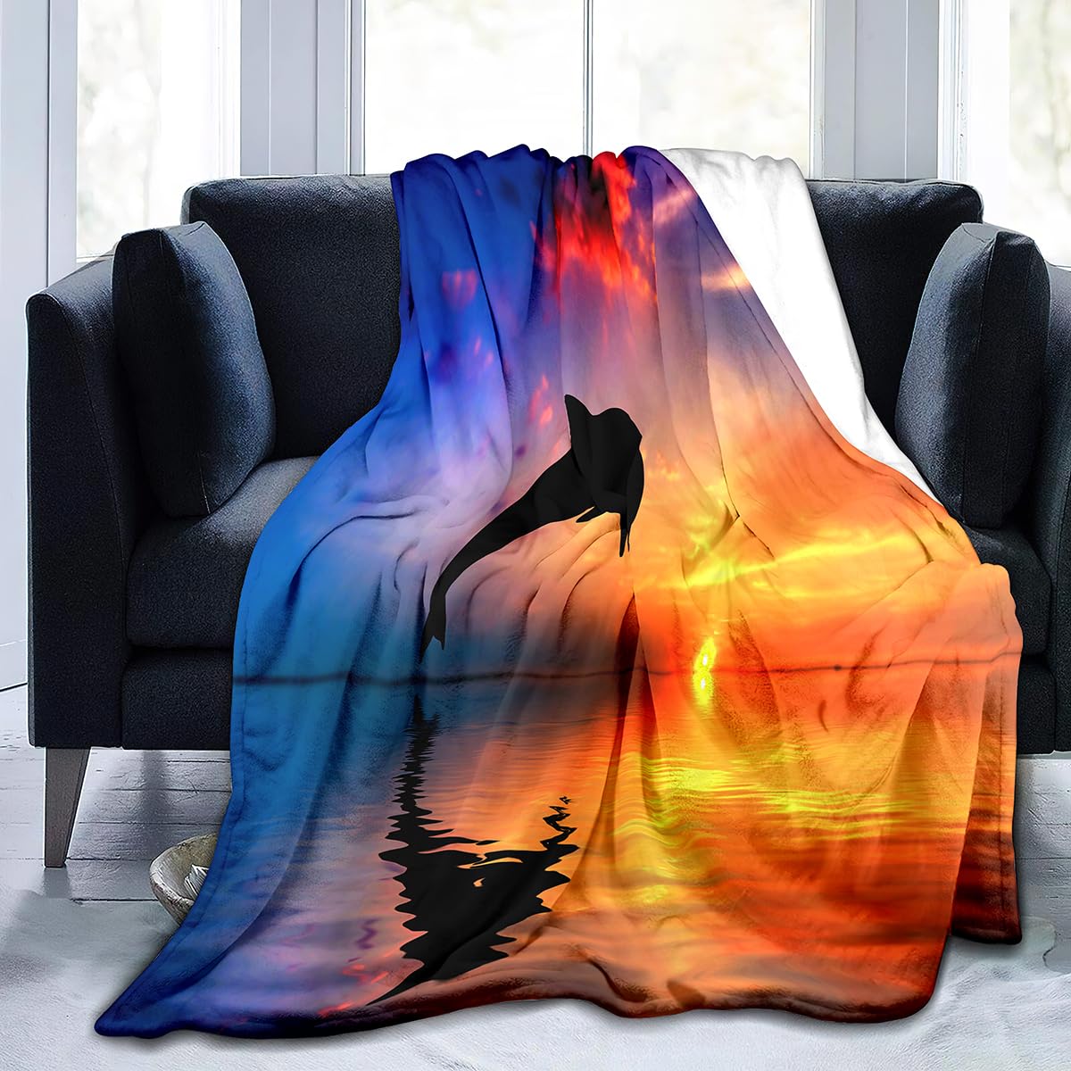 KLJFIGUT Mantas para Sofas Grandes 220x240 delfín Amarillo Mantas para Cama de Franela Felpa para Adultos, Manta para Cama 135/150 de Invierno, Manta para Cubre Sofá Colchas