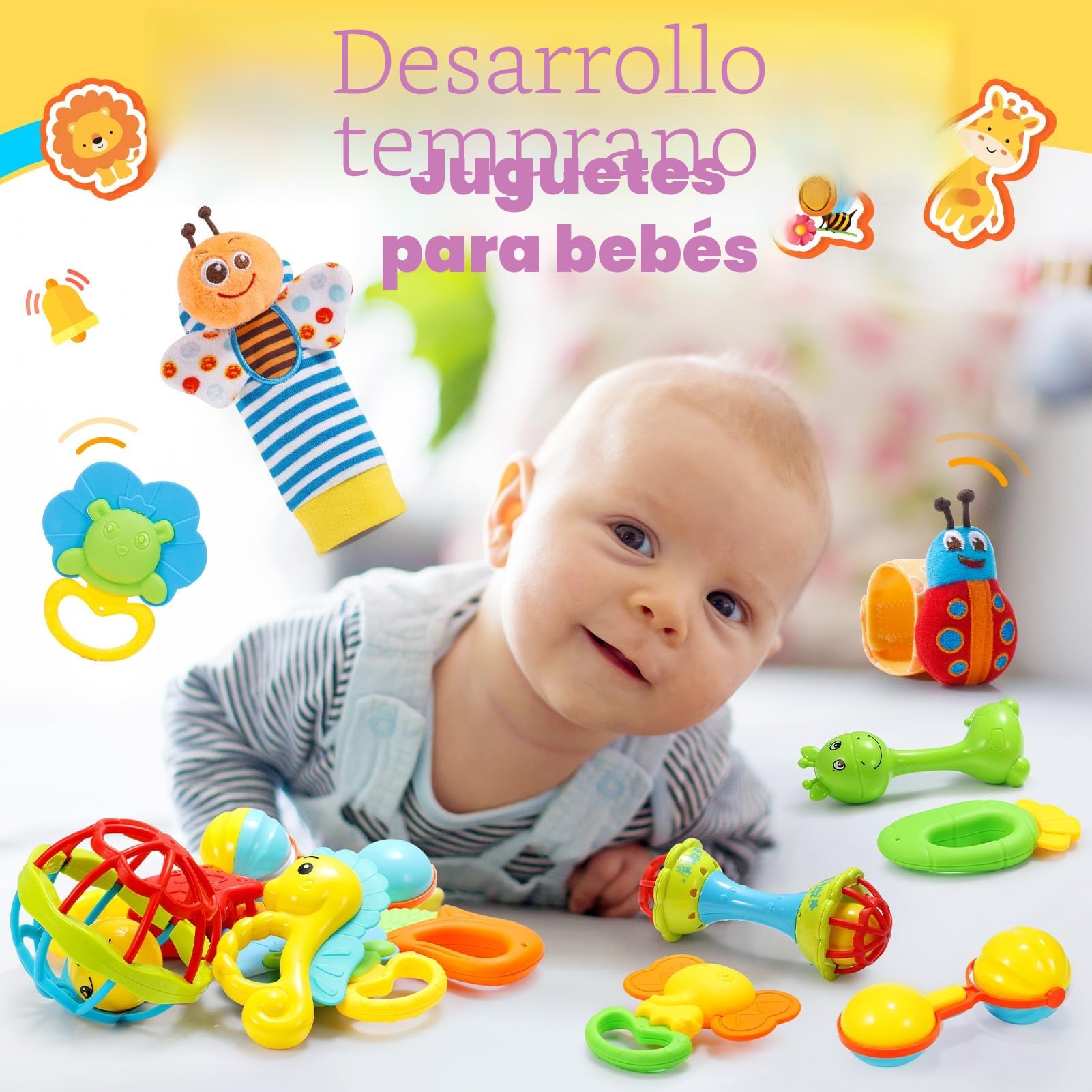 Juguetes Bebes 0 6 8 12 Meses, Sonajeros Bebes 0-18 Meses Juguetes Sonajero Calcetines y Muñequeras para Bebé 0-12 Meses Regalo Bebe Recien Nacido 0-12 Meses Niños Montessori Bebe 0-6-12 meses