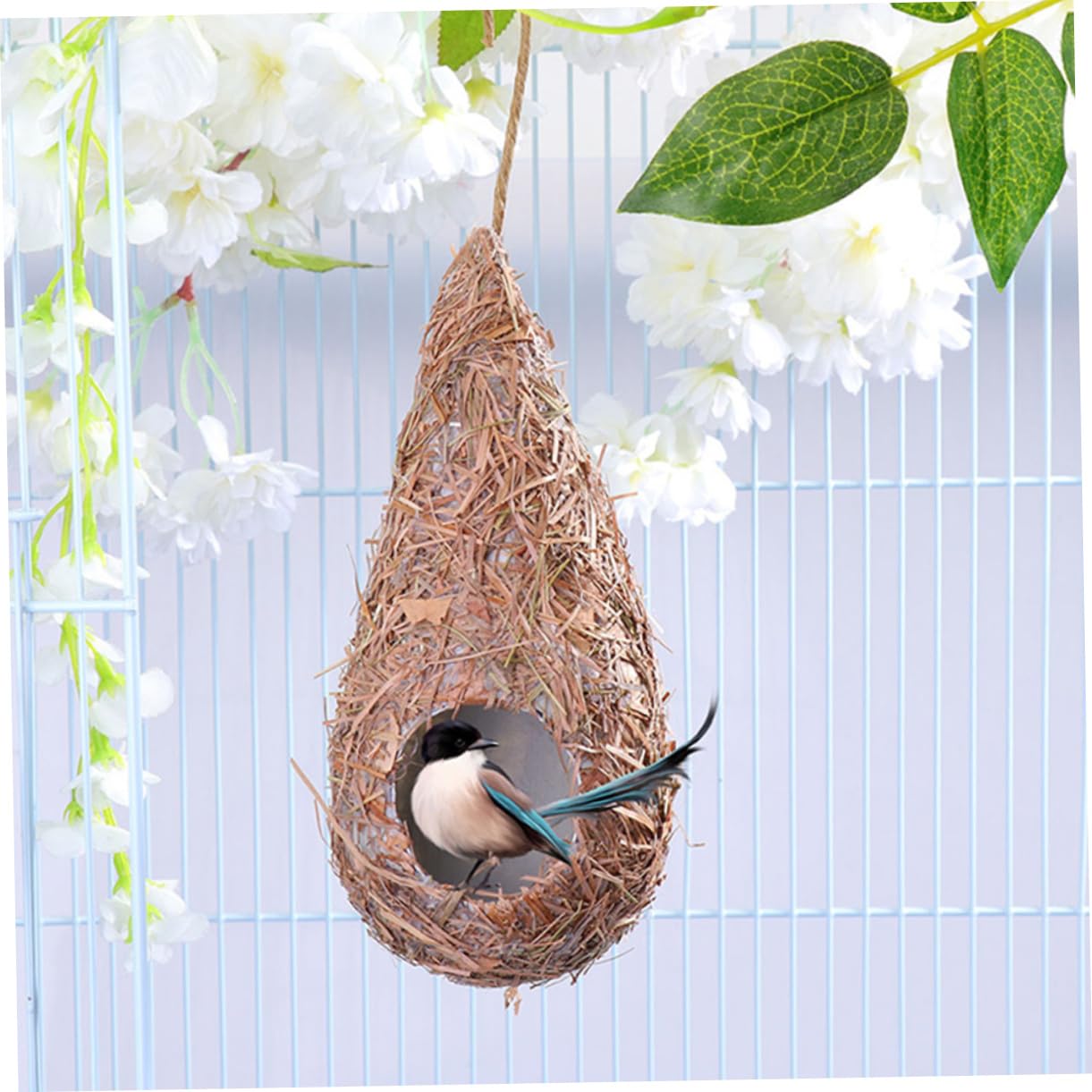 Toyvian Casetta per Uccelli da Appendere in Plastico Khaki 5 Pezzi, Nido Rustico Intrecciato per Piccoli Uccelli, per Balcone e Decorazione Interna