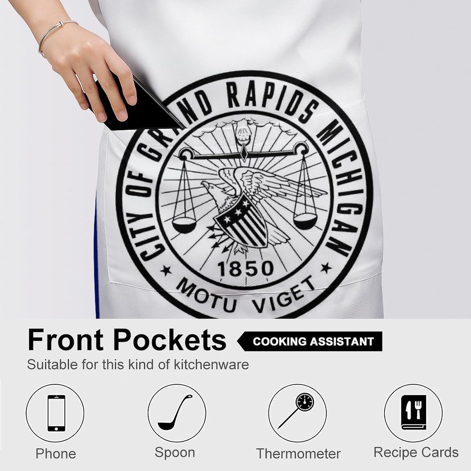 Flag of Grand Rapids Michigan Classic Chef Aprons for Cooking Waterproof Kitchen Apron with Pockets