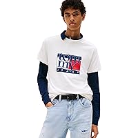 Tommy Jeans Uomo T-Shirt Maniche Corte Slim Flag Tee con Scollo Rotondo