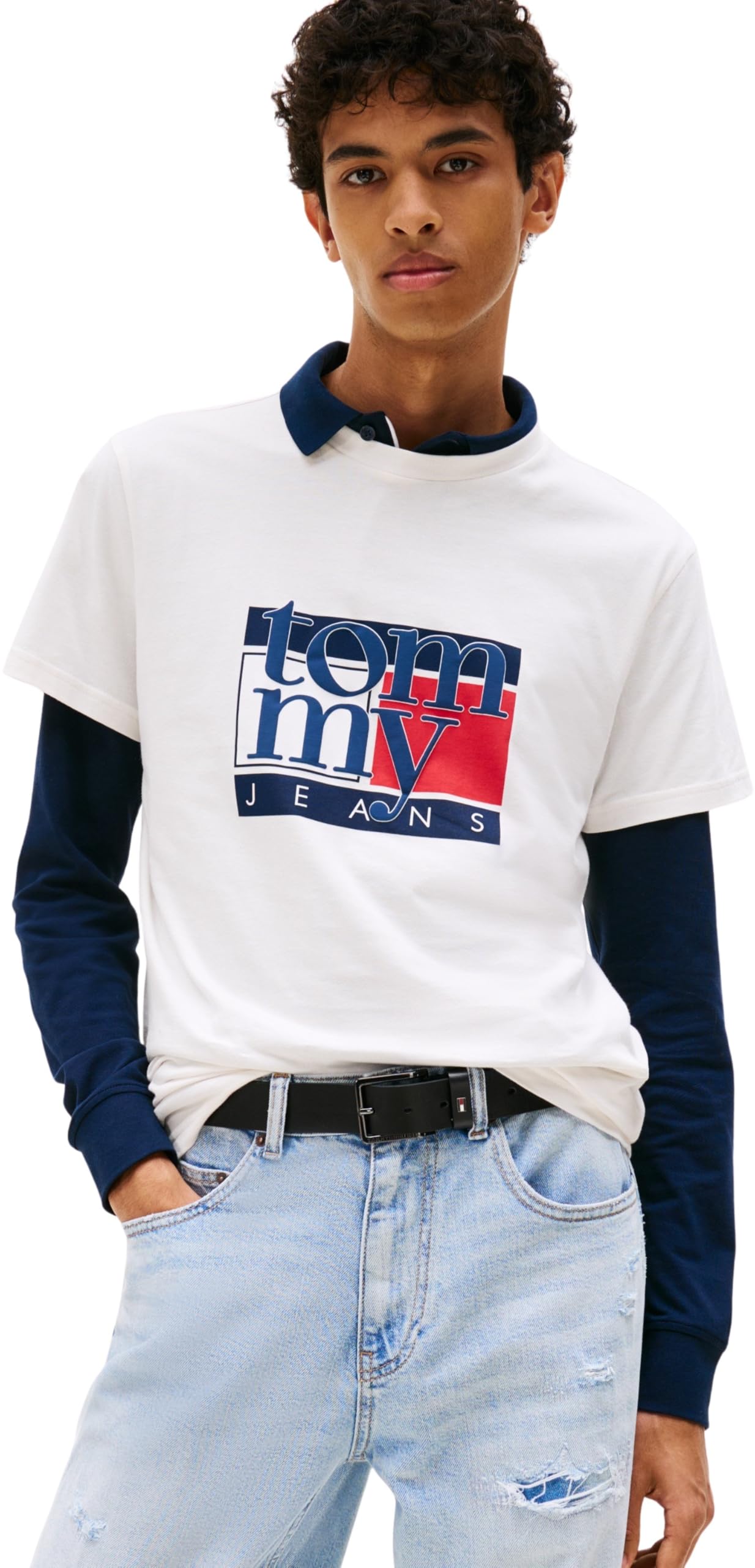Tommy Jeans Uomo T-Shirt Maniche Corte Slim Flag Tee con Scollo Rotondo, Avorio (Ancient White), M