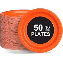 10" Orange Paper Plates, 50Pcs Party Supplies Disposable Dessert Plates for Party, Dinner Plates for BBQ, Birthday, Wedding, Anniversaries, Holiday, Family Use, Everyday Use