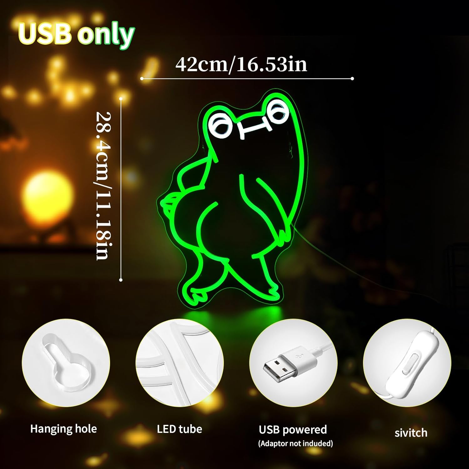 Funny Frog Neon Sign for Wall Decor Led Neon Signs Light Bar Decor Up Sign Room Decoration Neon Lights Sign Frog Decor USB Powered for Man Cave Lamp - Image 4