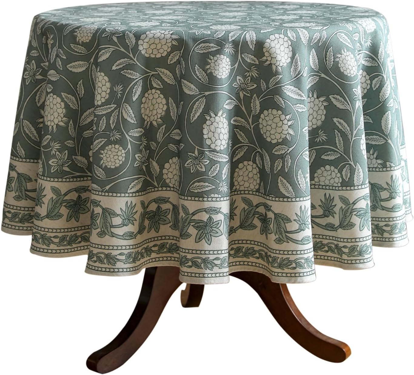 ISAENNE Designer Grayish Green Linen Small Round Tablecloth,Floral Stain Resistant Table Cloth,Fall Vintage Decor Tablecloths for Dining Thanksgiving Kitchen Party,Diameter 55"-Andrew A Andrew a 55" (Round)