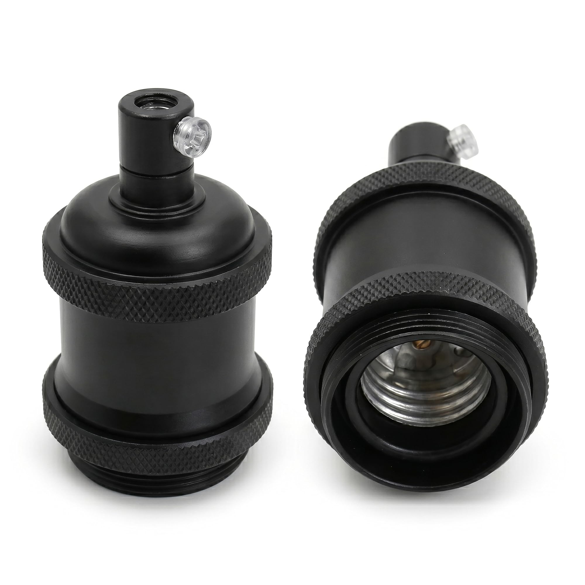 LEDSone E27 Vintage Solid Bulb Socket Ceramics Lamp Holder Edison Screw Light Bulb Socket Adapter Ideal for Vintage Edison Filament Bulbs Antique metal (Black 2 Pack)