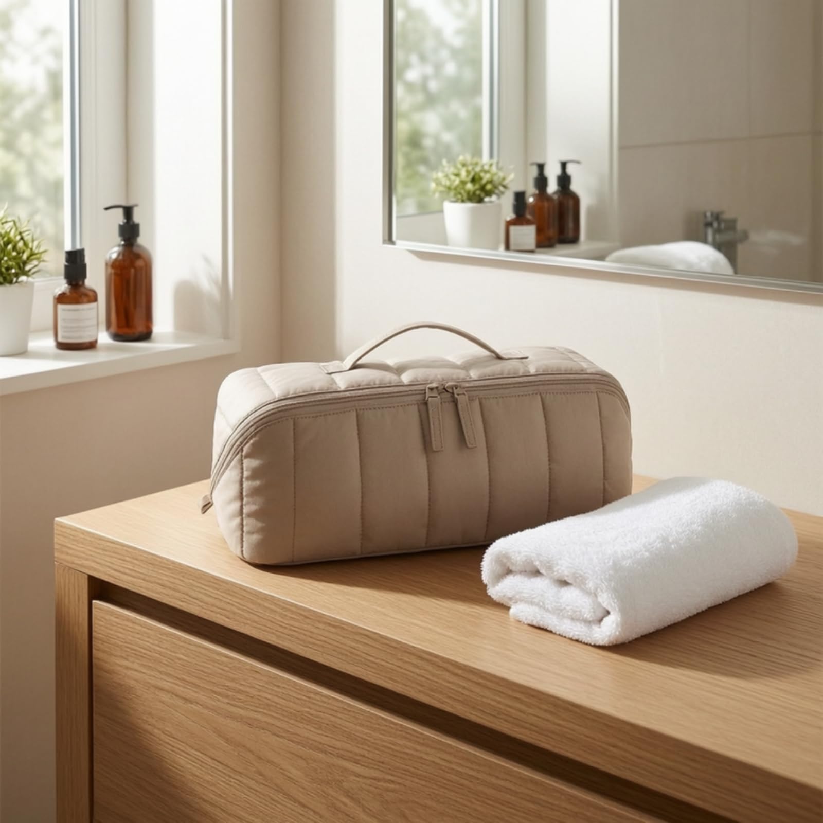 Borsa con Tappetino Termoresistente Imbottita Borsa con Tappetino Termico Resistente Al Organizzatore per Viaggiatori, Salone di Bellezza, Cammello