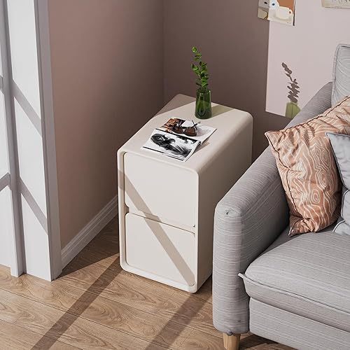 Miniatura 9 de VICITON Moderna mesita de noche estrecha de piel sintética, cajón de madera maciza, mesa auxiliar de almacenamiento, mesa auxiliar pequeña para