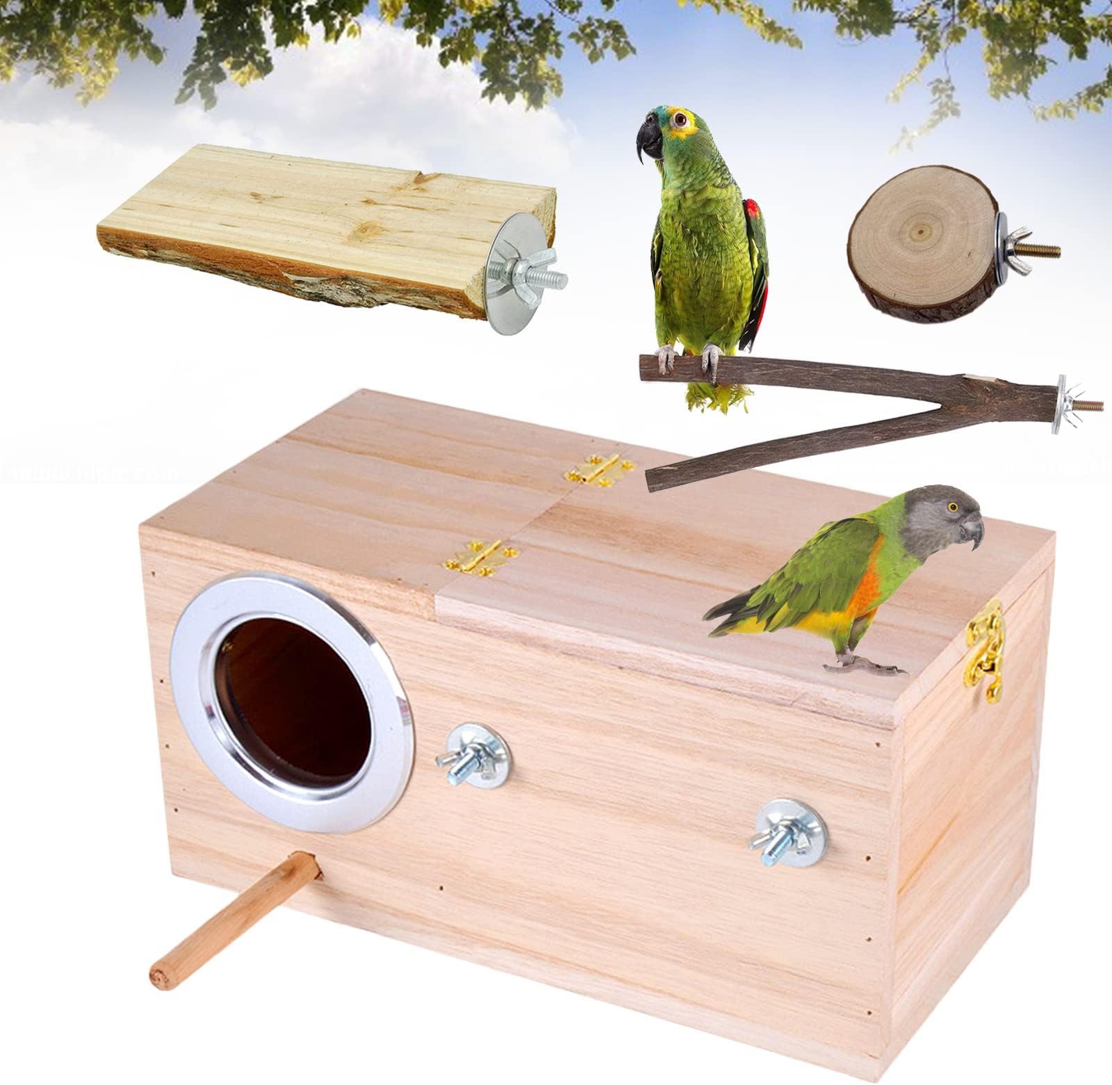Joyeee Large Bird Breeding Box, with Natural Wood Bird Platform and Stand for Parrot, Small Animal, Hamster, Cockatiel, Lovebird, Canary
