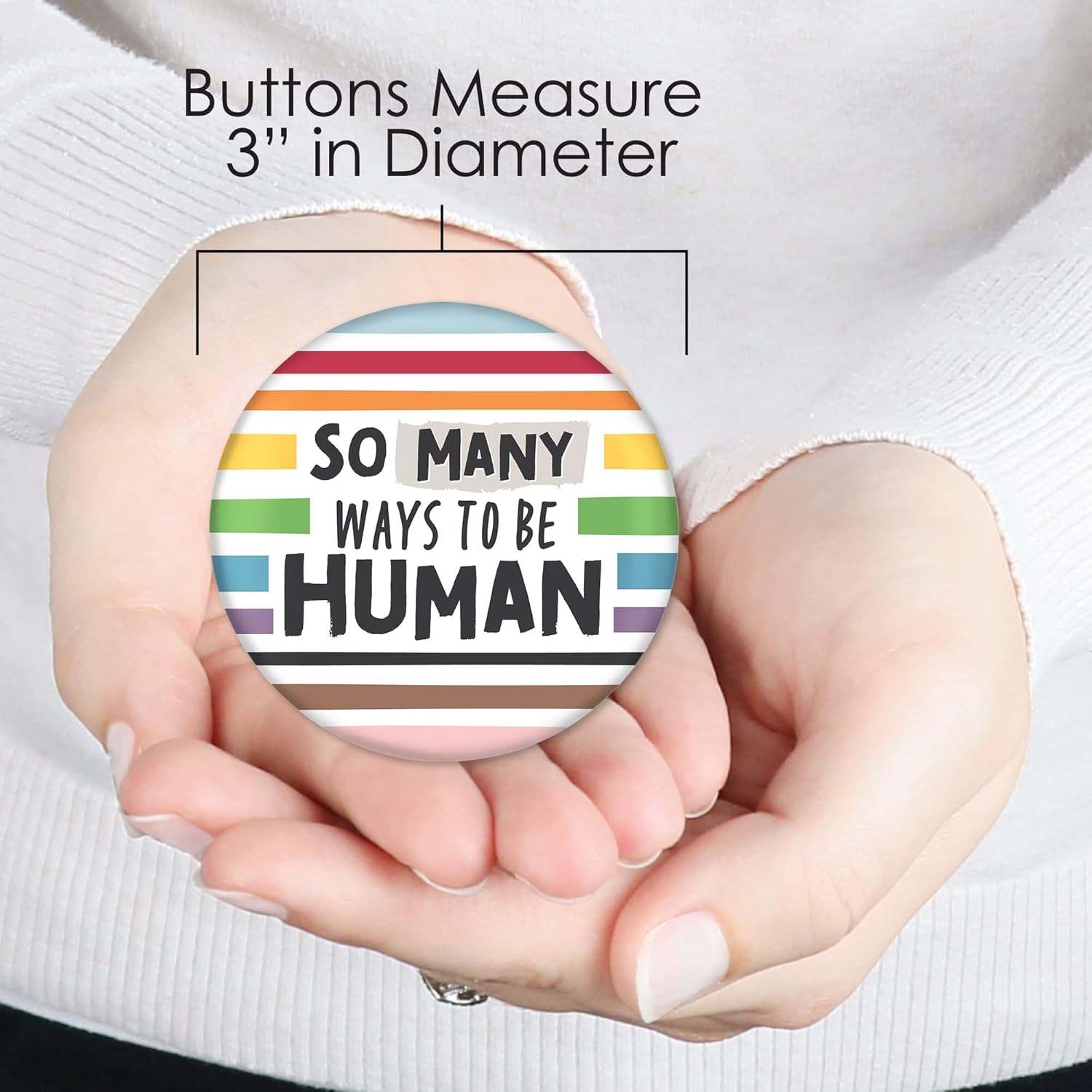 Big Dot of Happiness Pride Button Set - 3-Inch LGBTQIA+ Pinback Badges, Colorful Metal Shell Buttons, Reusable Statement Pins for Clothes, Pack of 8 - Image 8