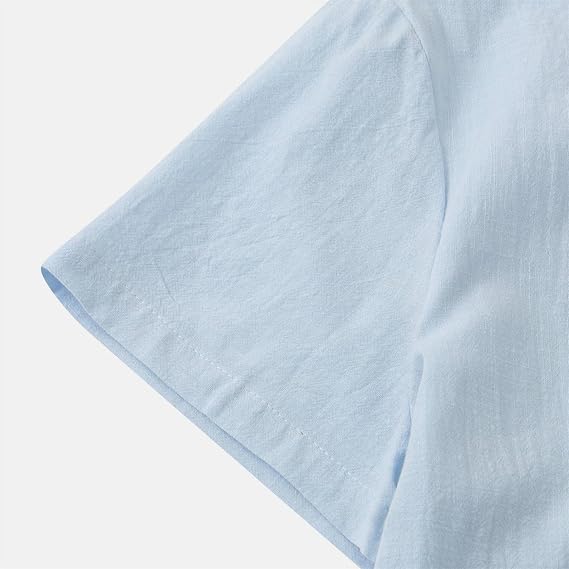 Short Sleeve Shirts Men's Shirt Summer Loose Cotton Blend Solid Button Fake Pocket Short Sleeve Shirt Tops