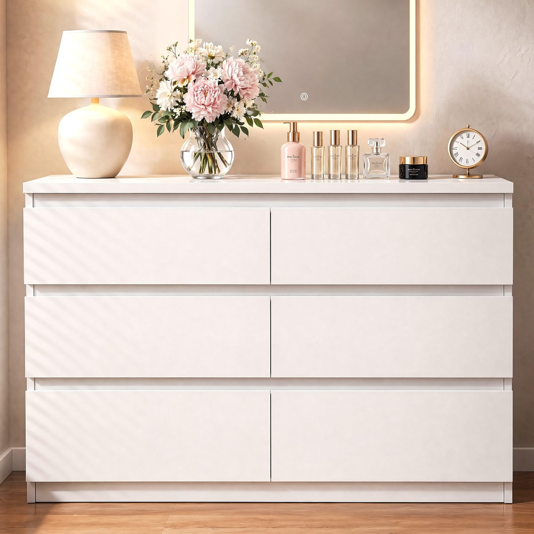 Modern White 6-Drawer Double Dresser