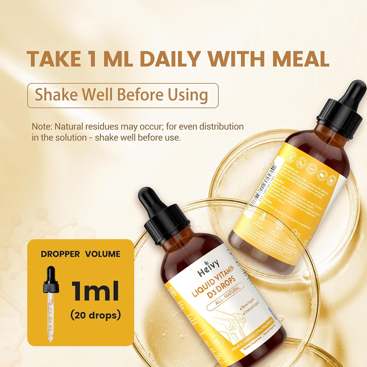 Heivy Liquid Vitamin D Drops 4000 IU (100 mcg), Vitamin D3 for Bone Health Support, Pineapple Flavor Vegan VIT D3 Drops, Made in USA, 60 Servings 2 Fl Oz (60ml) - Image 6