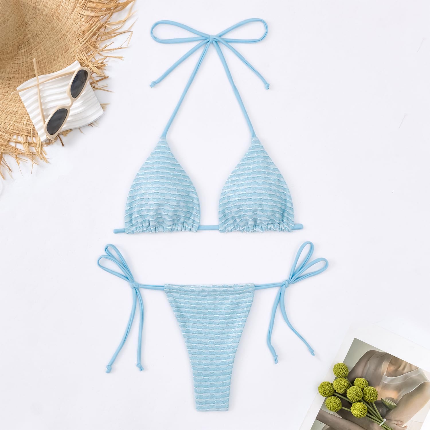 String Triangle Bikini, 2 Piece Womens Bikini Set, Cheeky Cute Sexy Glitter Brazilian Thong - Image 4