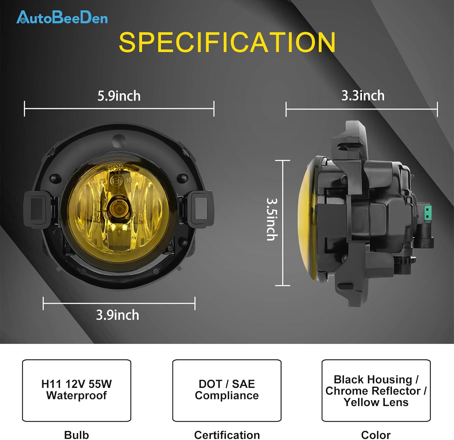 Fog Lights compatible with Nissan Xterra 2005-2015, Nissan Frontier 2010-2019, with Plastic Bumper Only, 1 Pair Fog Lamps, 26150EA025 NI2590102 (Yellow)