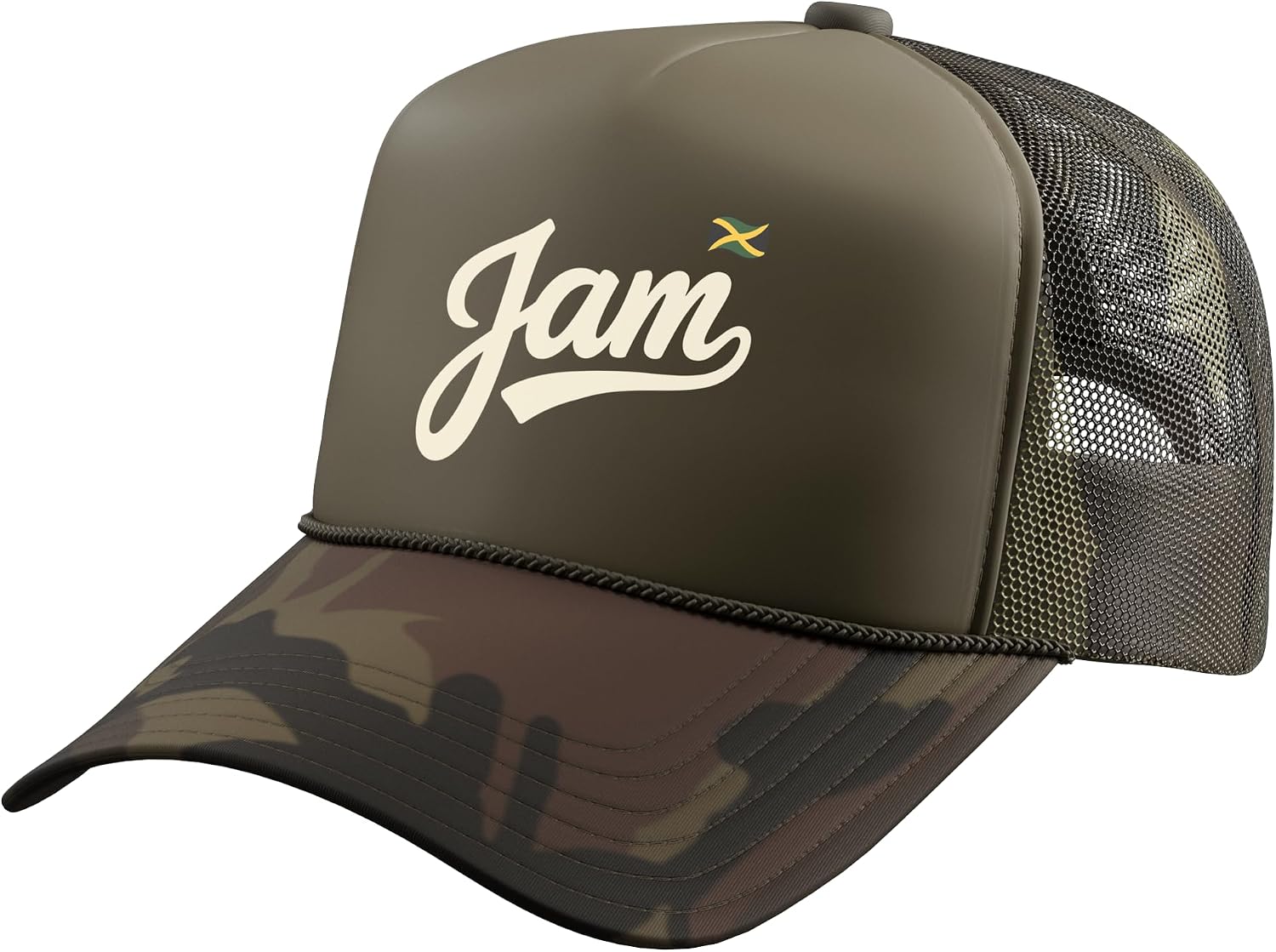 Jamaica Vintage Script Fan Trucker Hat with Adjustable Mesh Back