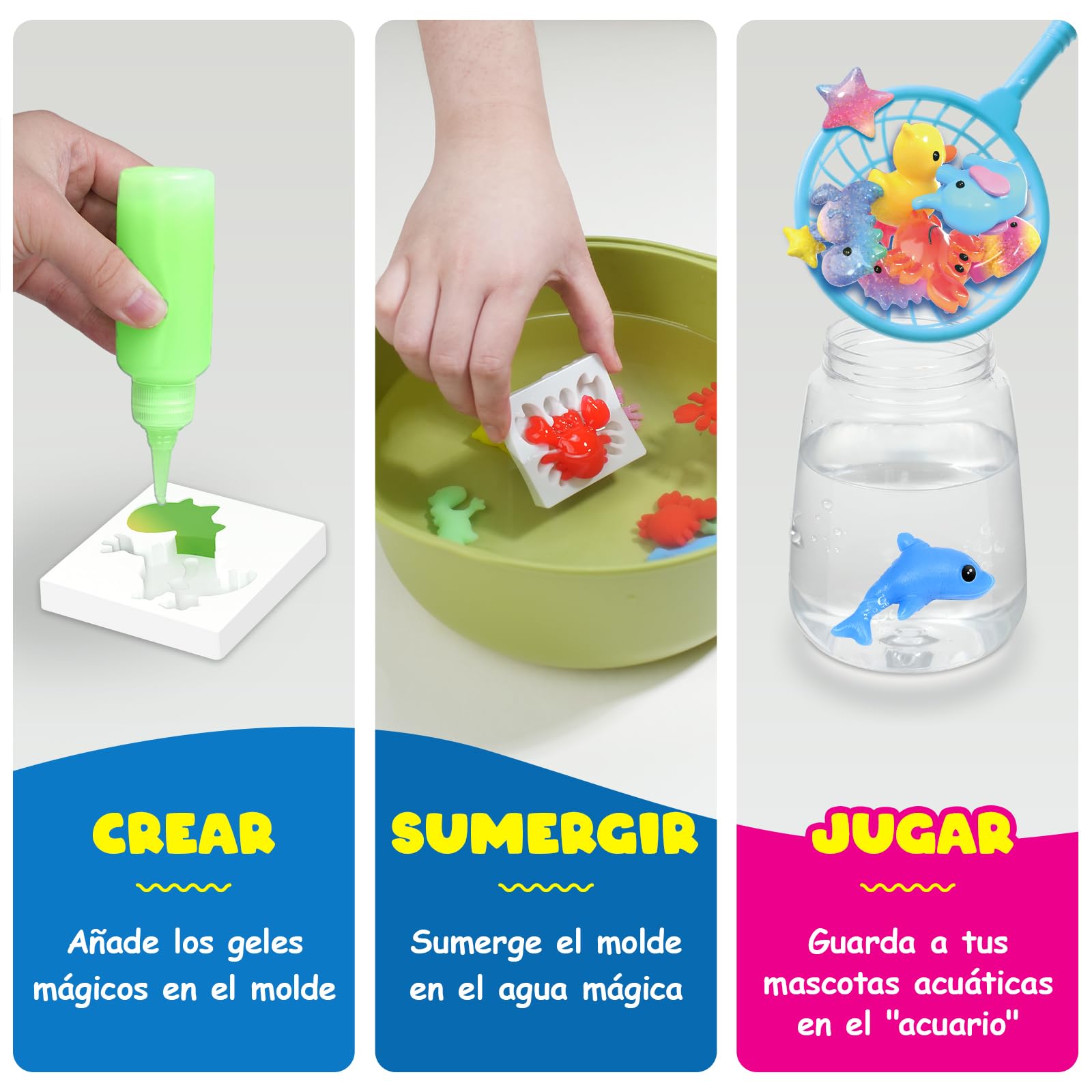 Coodoo Aqua Gelz Set, Juguete de Gel de Agua Mágico DIY, Juego de Gel Mágico con 10 Colores y 8 Moldes, Creativo Manualidades Niños, Juguetes Juegos Kit Pintura Regalo para Niños Niñas 3 4 5 6 Años