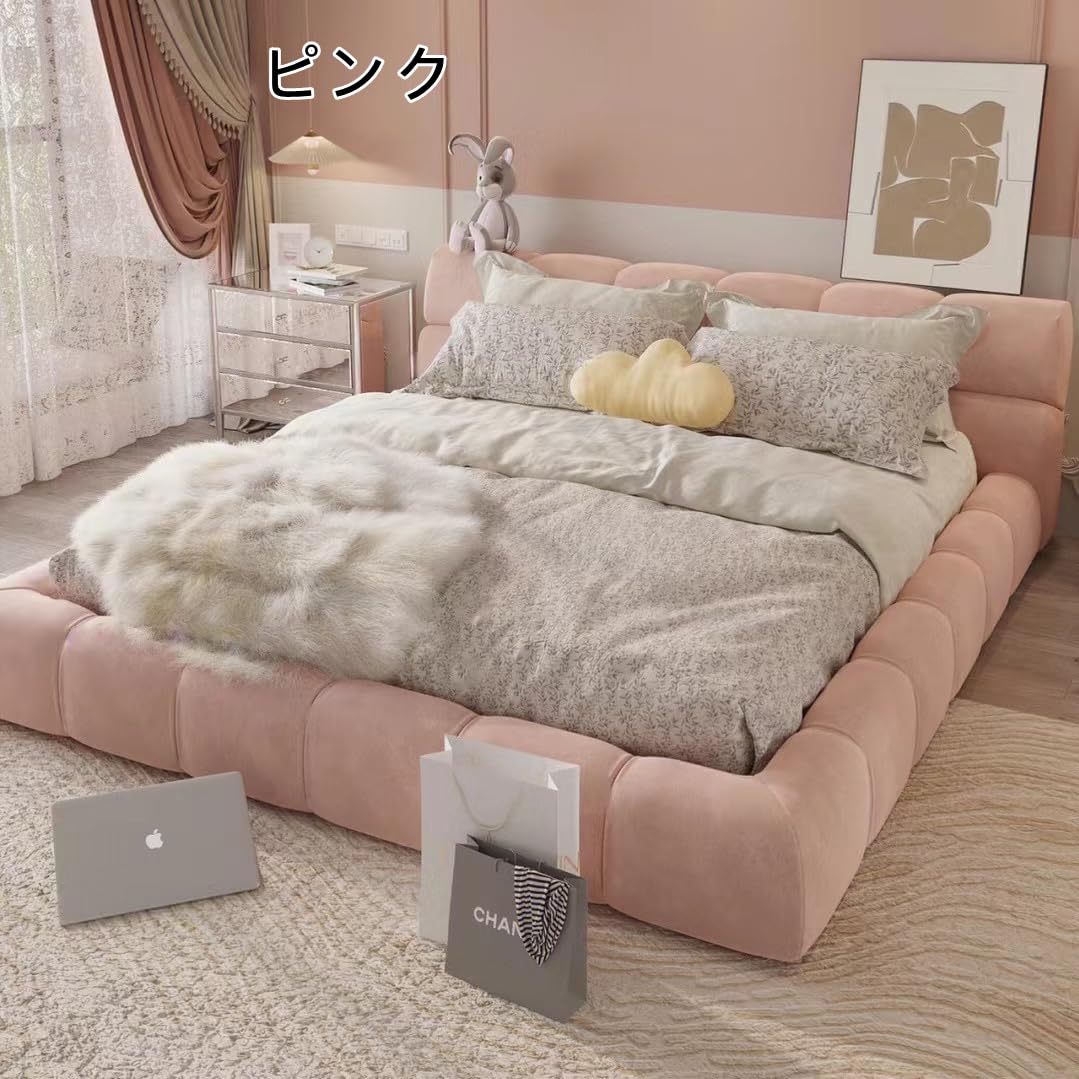 Amazon｜ベッド 寝室 可愛い ベロア調 ローベッド ベッド ベッド
