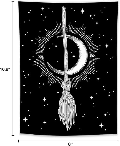 Miniatura 8 de HVEST Tapiz para colgar en la pared de la escoba de bruja, blanco y negro, psicodélico, hippie, decoración de pared para sala de estar, dormitorio,