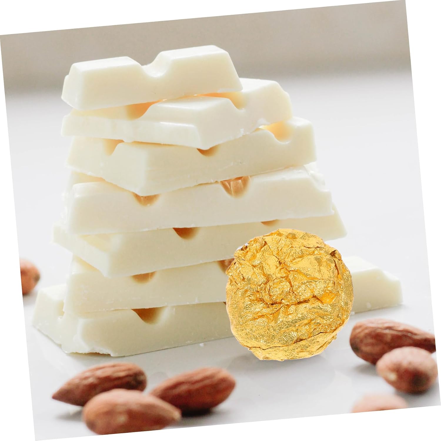100pcs Candy Foil Wrappers Gold Tin Foil Sheets Square Aluminum Wrapping Peel Texture for Treats Packaging