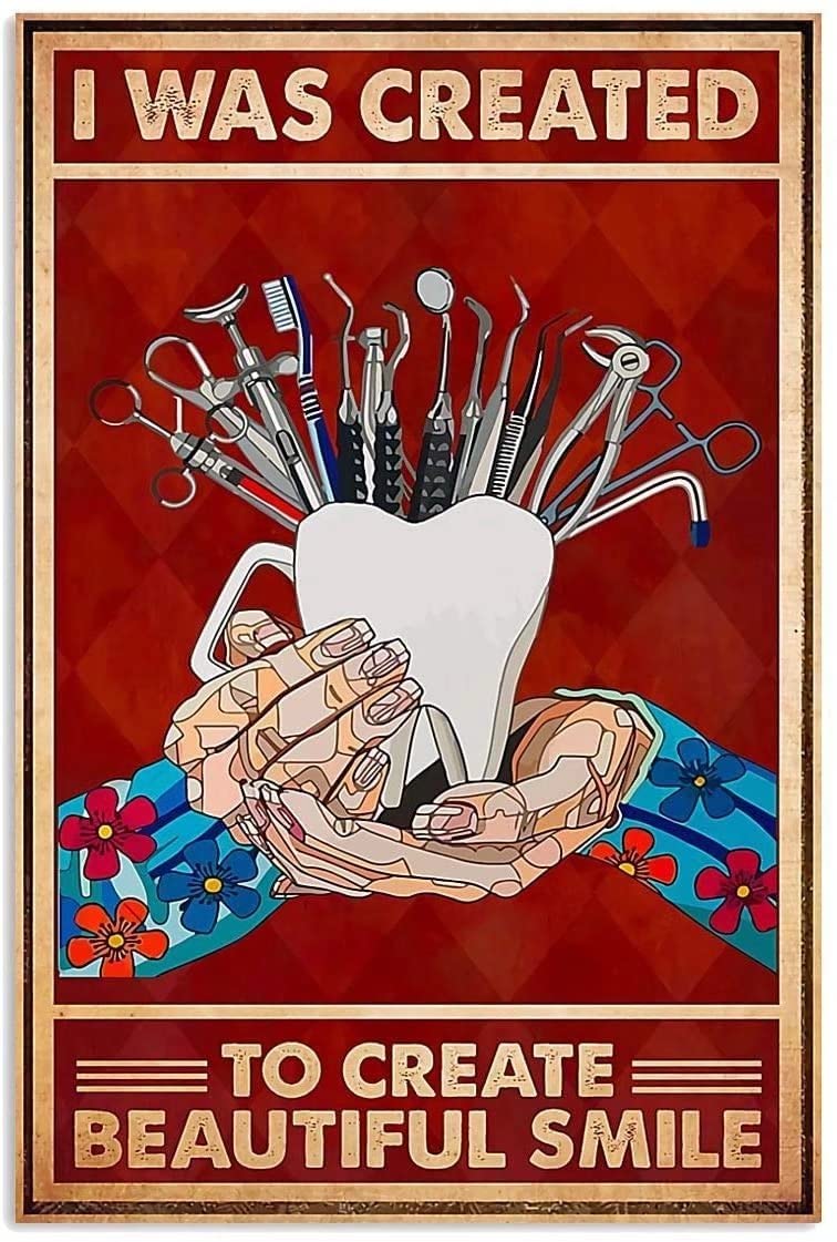 Tin Sign Dental Tools Vintage Retro Collectible tin Sign Wall Decoration Poster Home bar Restaurant Garage Cafe Art Metal Sign Gift 12x8 Inch