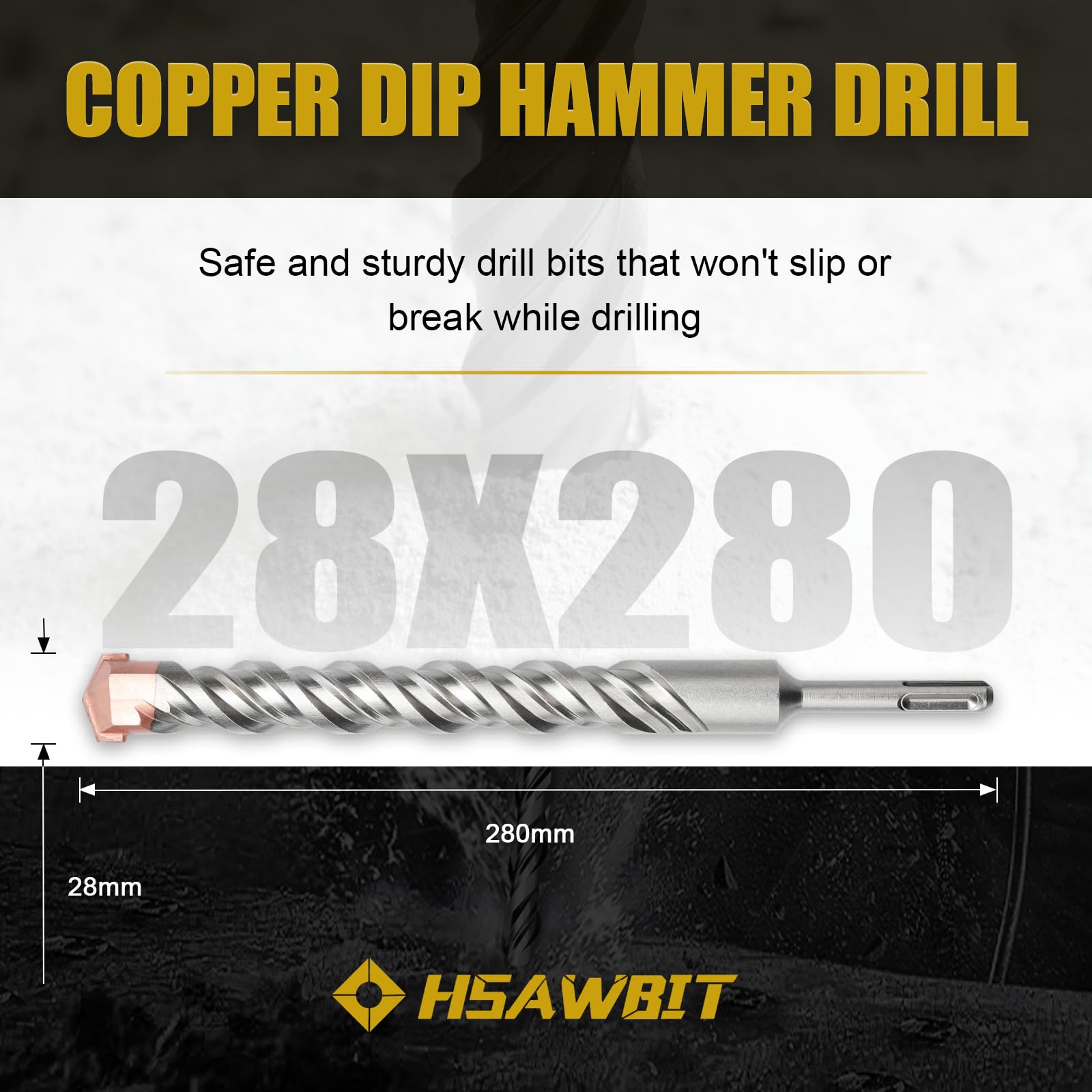 HSAWBIT 28mm x 280mm LONG SDS MASONRY DRILL BIT, TUNGSTEN CARBIDE TIP SDS PLUS SHANK, FOR WALL STONE CONCRETE BRICK - Image 2