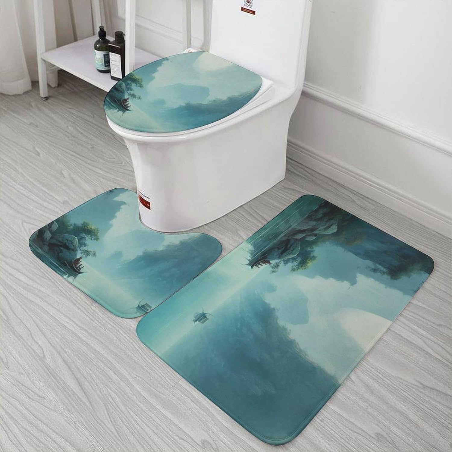 Anti-Skid Floor Mats 3 Piece Set,Country Life Pictures Printed Coral Fleece Bathroom Mats U-Shaped Contour Mat Toilet Seat Cover for Bathroom, Tub, Shower, Kitchen 19.7"x31.5"
