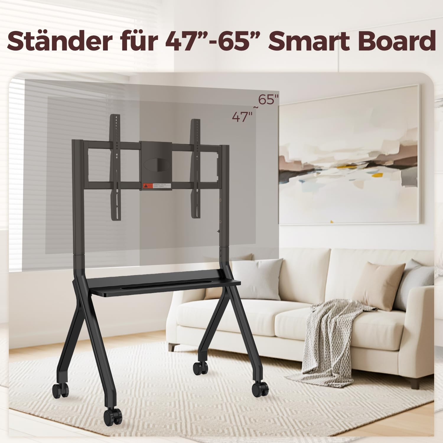 JAV Smart Board Ständer Mobiler Interaktiver Whiteboard Ständer für 47-65 Zoll Digitales Elektronisches Whiteboard Vier Feststellbare Rollen Design für Büro Klassenzimmer Zuhause