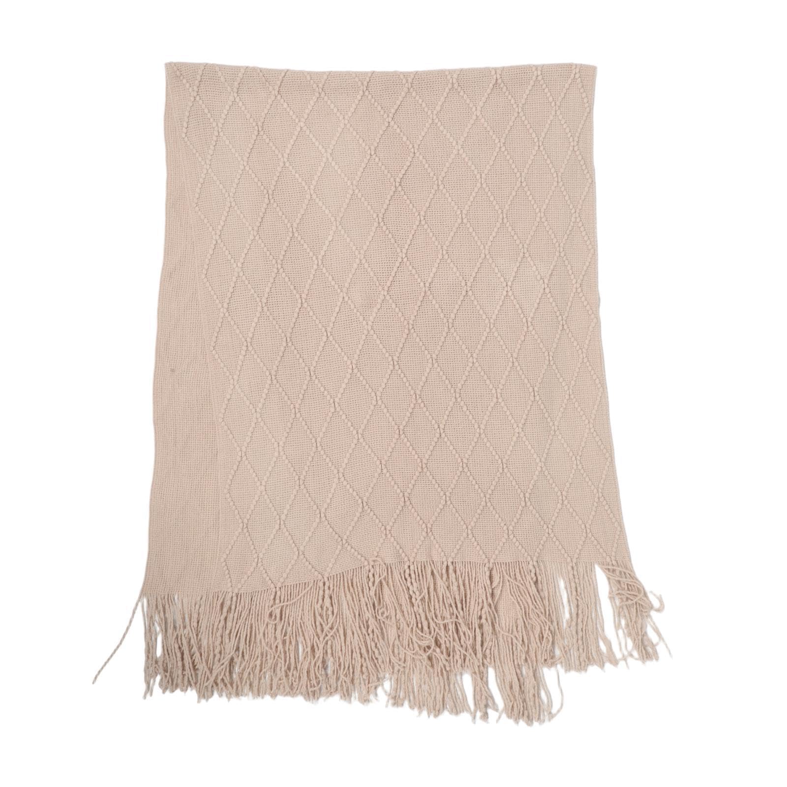 Camino de cama beige POPETPOP con flecos para proteger el dormitorio bohemio moderno