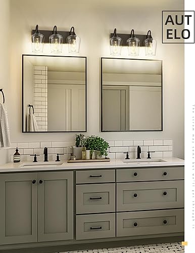 Miniatura 10 de AUTELO V9350-3 BG - Luces de tocador, 3 lámparas de baño en acabado dorado cepillado con copa de vino transparente, luces doradas para baño,