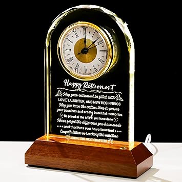Amazon.com: Glass Retirement Clock With Wooden Light Base - Happy ...