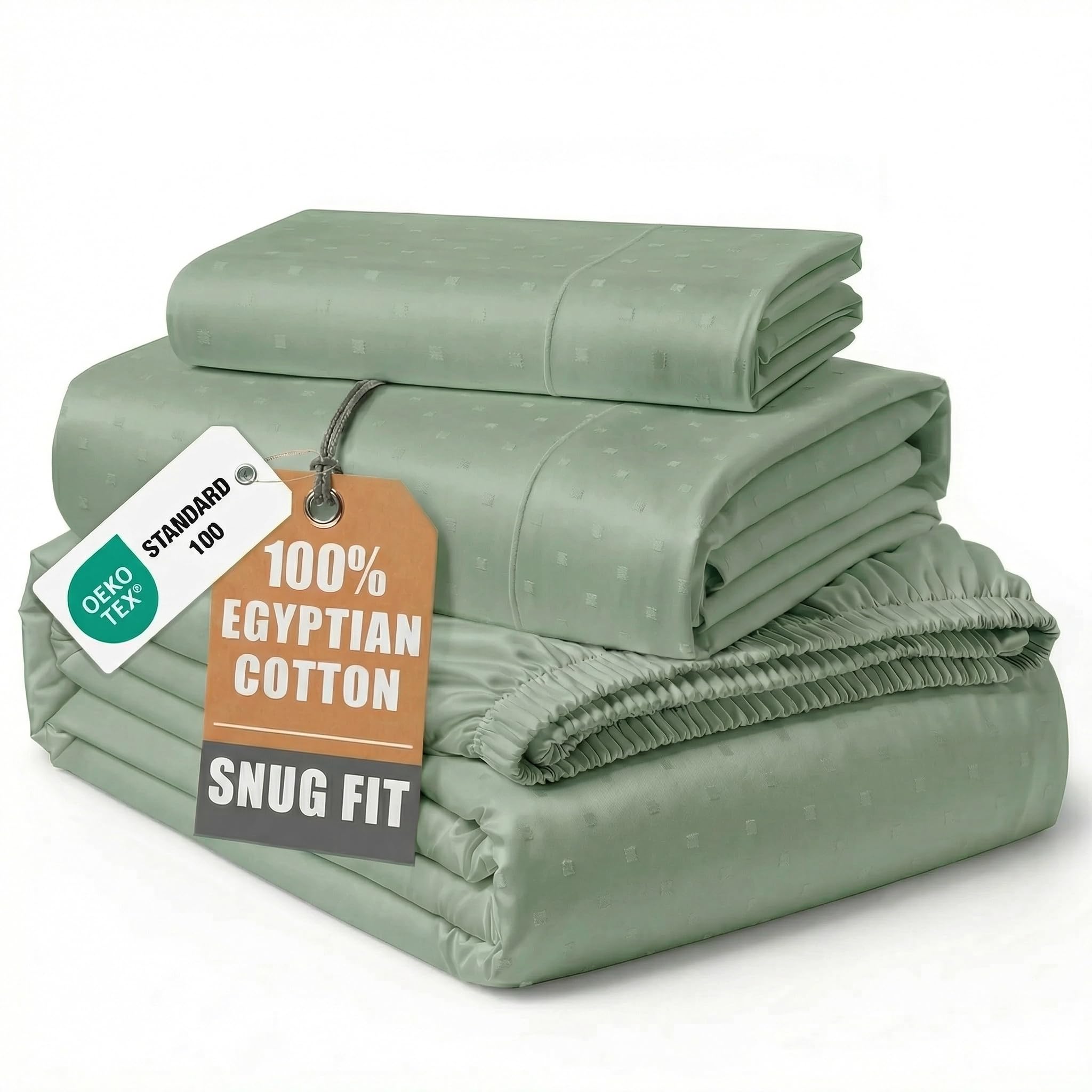 LANE LINEN Twin Sheets 100% Egyptian Cotton - Iceberg Green Swiss Dot