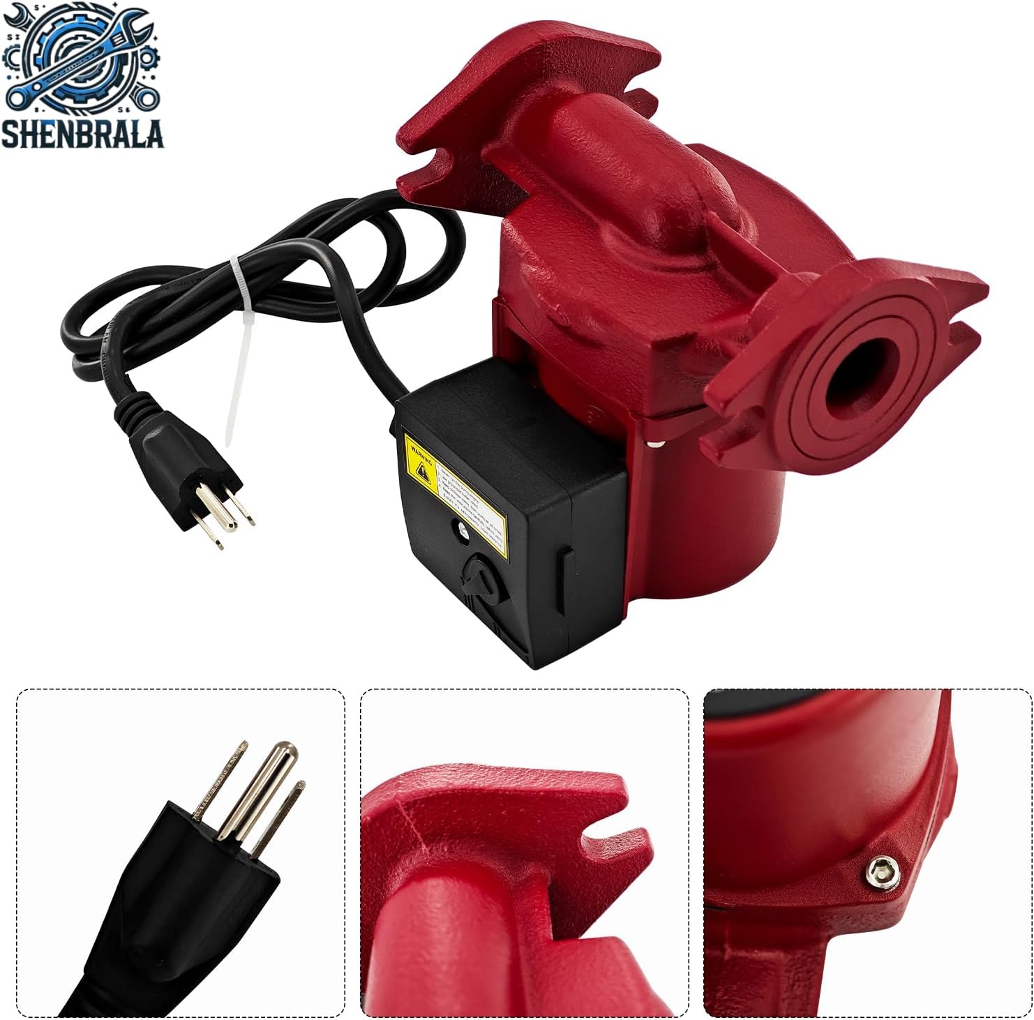 115V Cast Iron Circulator Pump 1/3 HP, Recirculator 2-Bolt Flange 1-1/4", 3-Speed Circulating Pump Replacement for Grundfos 95906630 UPS26-150F; for Heating, Water Circulation, Boiler and HVAC