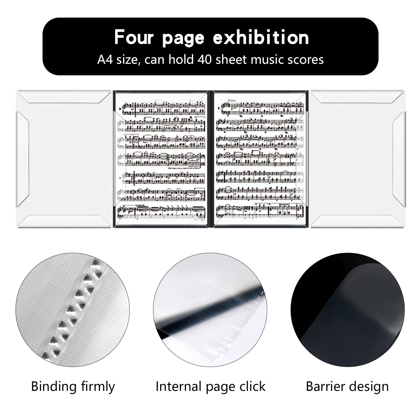 Cartella Portaspartiti A4 Impermeabile - 20 Fogli/40 Pagine - Trasparente Non Riflettente - Per Musicisti - Foto 3