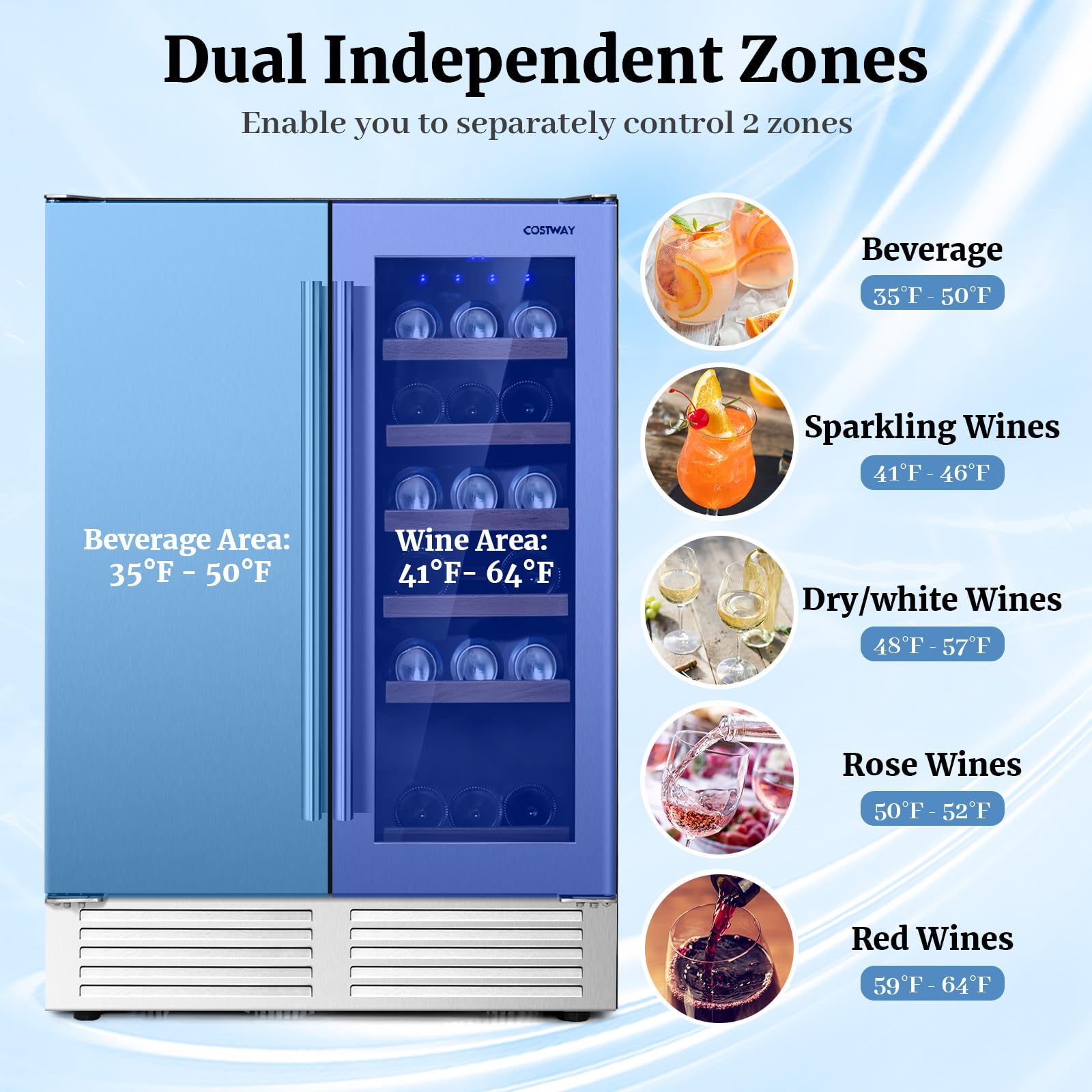 KOTEK Wine and Beverage Refrigerator, 24” Wine Beer Cooler with Adjustable Shelves, Hold 18 Bottles & 57 Cans, LED Light, Under Counter or Freestanding Dual Zone Wine Beverage Fridge on Fridge.com