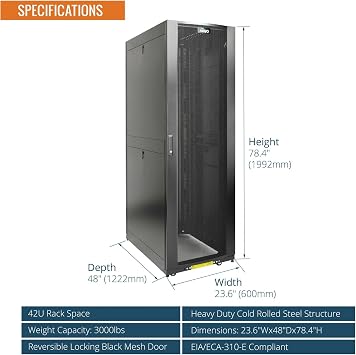 Tecmojo 42U Server Rack Cabinet - PRE-Assembled 24inch Width 48inch Depth IT Network Equipment Cabinet Rack Enclosure with Casters - 3000lbs Weight Capacity(06Black)