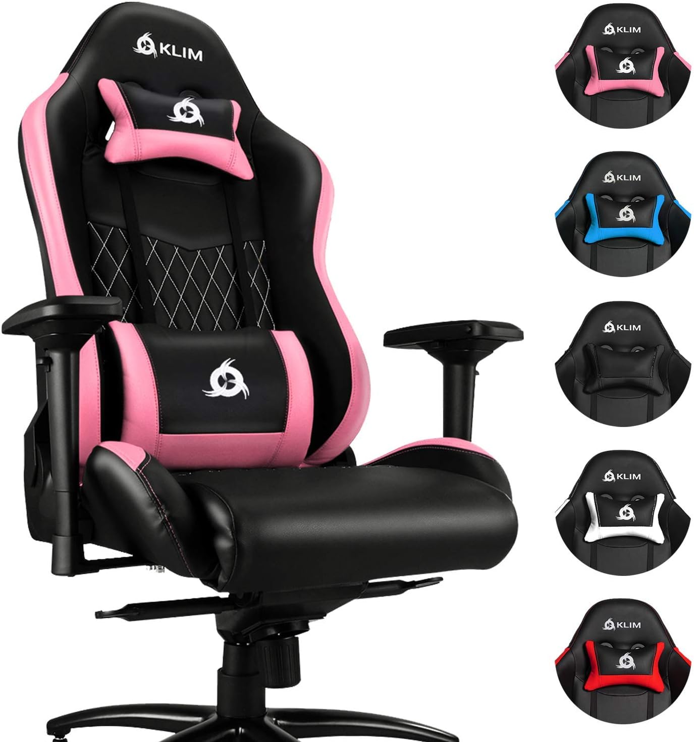 KLIM Esports Pink Gaming Chair with Back & Head Support + Ergonomic Pink Chair, Fully Adjustable + PU Leather + Gaming Chair for Girls, Boys, Teenagers, Adults + New 2022 Version Gaming Chair Pink