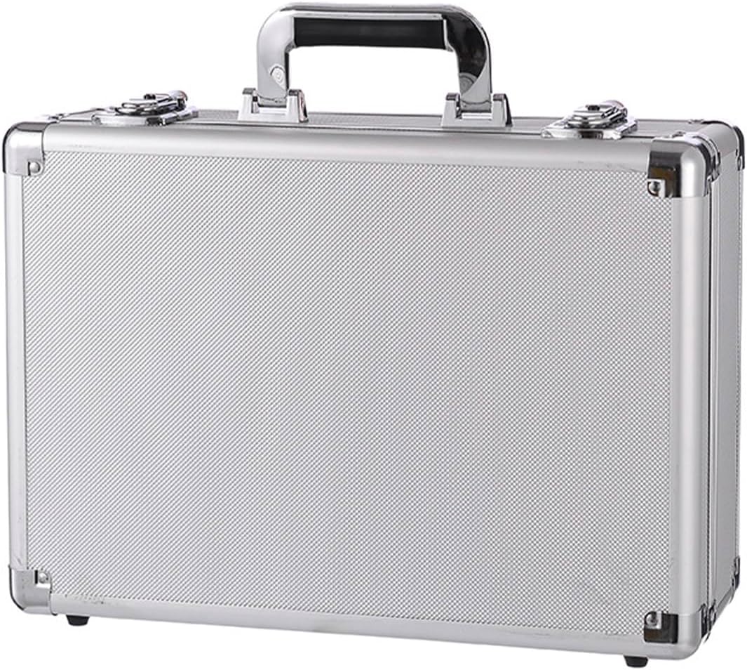 Aluminum Briefcase with 2 Lock, Lockable Metal Briefcase with Flannel Cotton Lining, Portable Storage Case for Travelers Luggage Tours, Customizable Foam