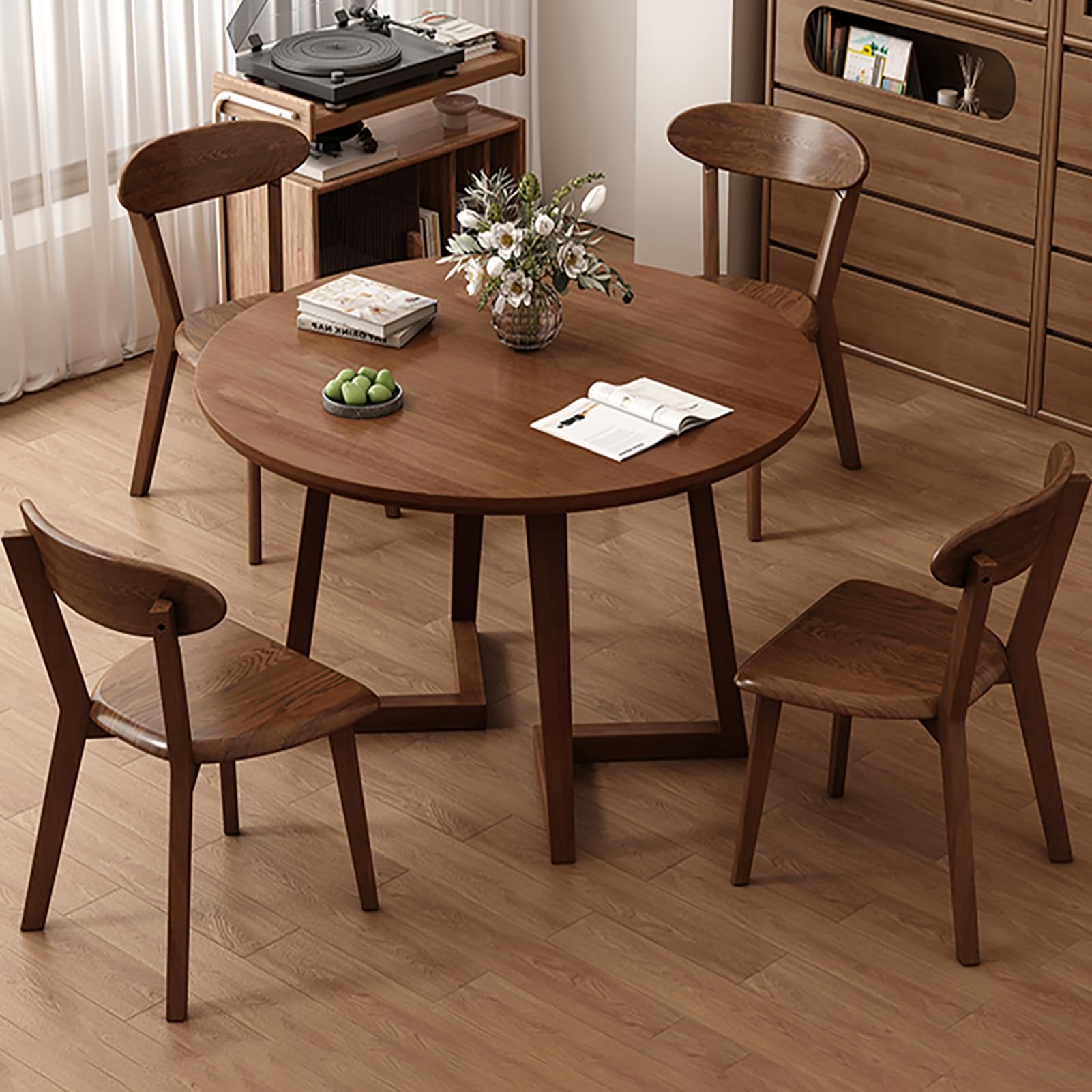 Juego de mesa y sillas para sala de recepción de oficina, mesa de recepción para negociaciones comerciales, juego de barra de desayuno con 4 sillas redondas para comedor y ocio (nogal, 100 * 75 cm /