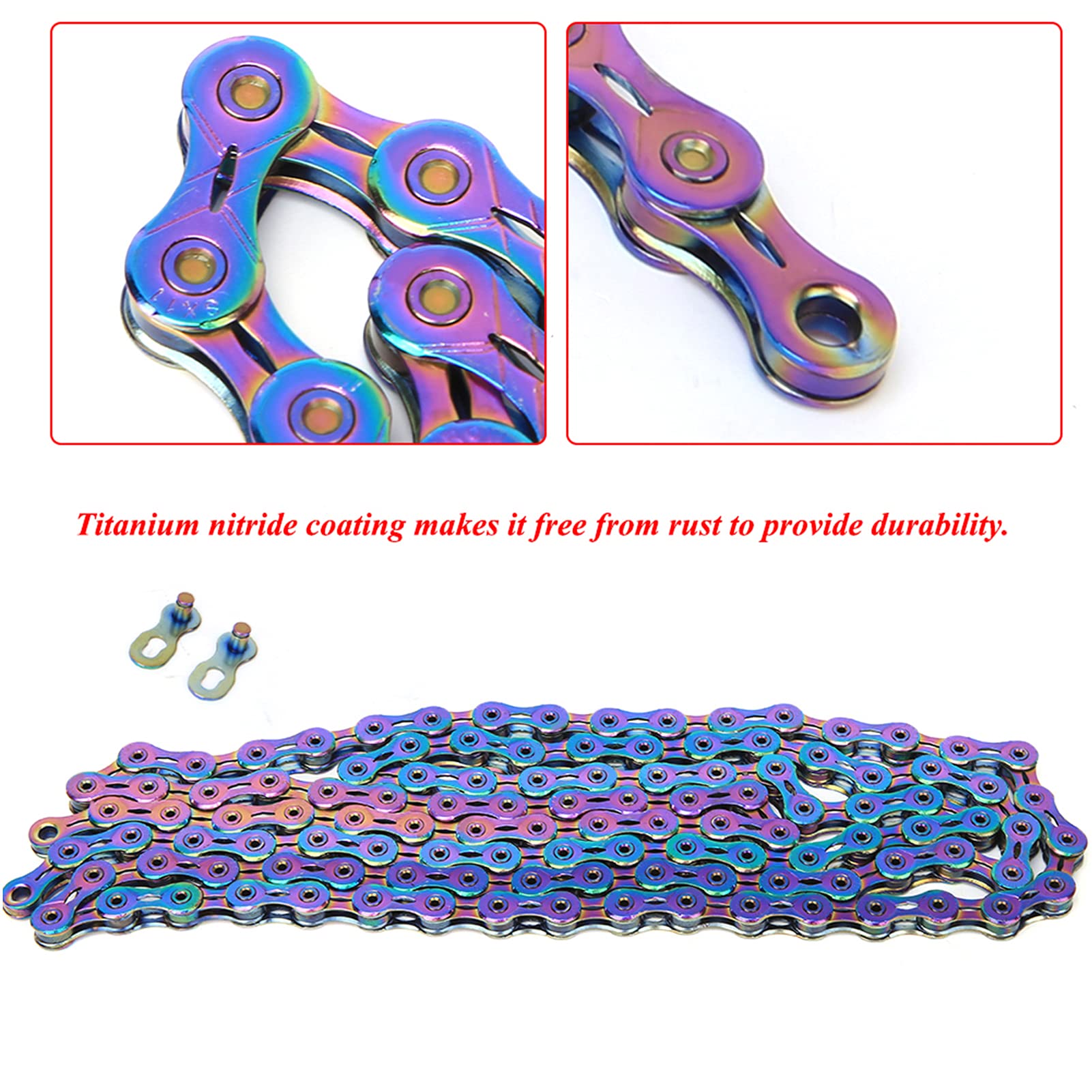 Catena a velocità variabile per bicicletta, rivestimento in nitruro di titanio catena a velocità variabile per mountain bike a 4 velocità diverse(completamente vuoto, 9 velocità)