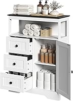 HOOBRO 28.3" Freestanding Bathroom Floor Cabinet, 3 Drawers + Adjustable Shelf Cupboard, White Black Storage Unit 37.8"H