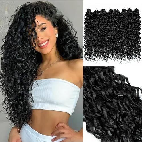 Extensiones de cabello de ganchillo suaves de 24 pulgadas, 8 paquetes de extensiones de cabello ondulado suelto, cabello sintético suelto rizado