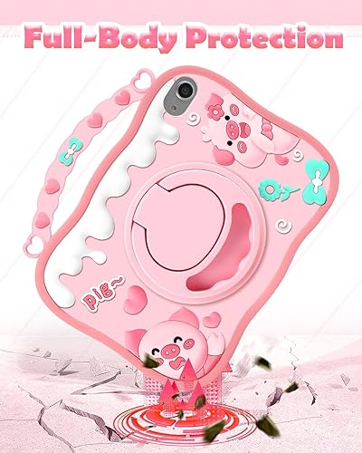 Miniatura 6 de Para iPad 5th6thAir 1stAir 2ndPro 9.7 Inch - Niñas Niñas Adolescentes Lindo Cartoon Pig 3D Silicona Tablet Cover con Soporte de Bolígrafo y Soporte