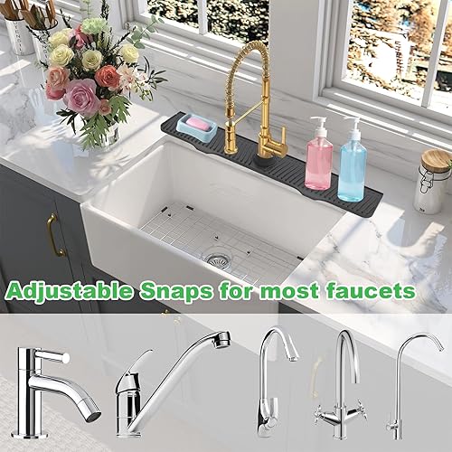 Miniatura 6 de highydroLED Protector contra salpicaduras para fregadero de cocina de 32 pulgadas, alfombrilla de silicona para atrapar agua, alfombrilla de