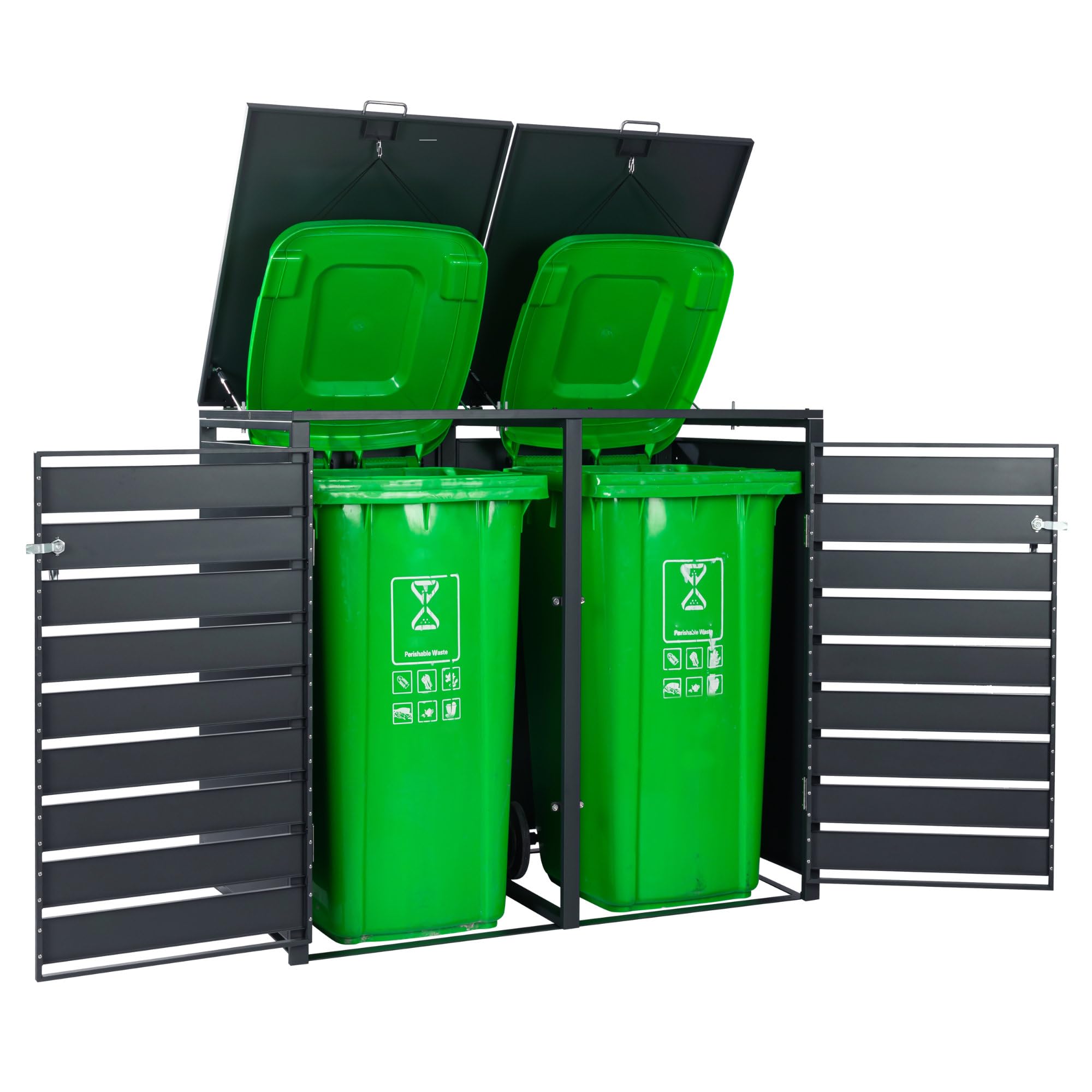 Zelsius Mülltonnenbox 2er Mülltonnen | (B) 132 x (T) 80 x (H) 117 cm | Anthrazit RAL7016 | inkl. Erweiterungsmöglichkeit | Mülltonnenverkleidung, Garten Müllbox, Aufbewahrungsbox für Mülltonnen