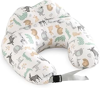 Stillkissen, Nursing Pillow, Schwangerschaftskissen, Multifunktionales Motherhood Stillkissen mit Verstellbarem Hüftgurt und Sicherheitszaun, 100% Baumwollbezug (Tierwelt)