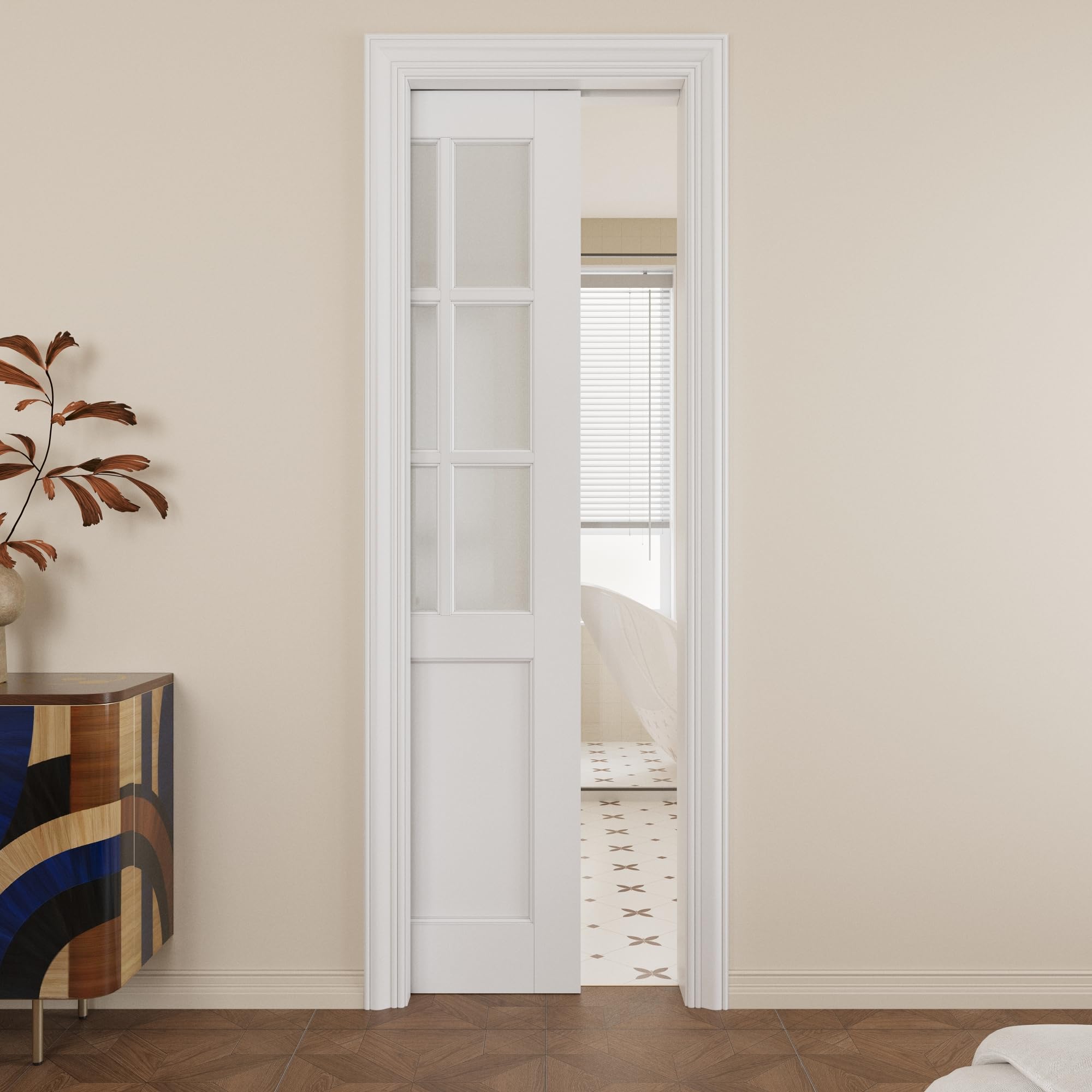 Pocket Door,6-Lite Frosted Glass Doors,Solid Door,24 x 80 Door