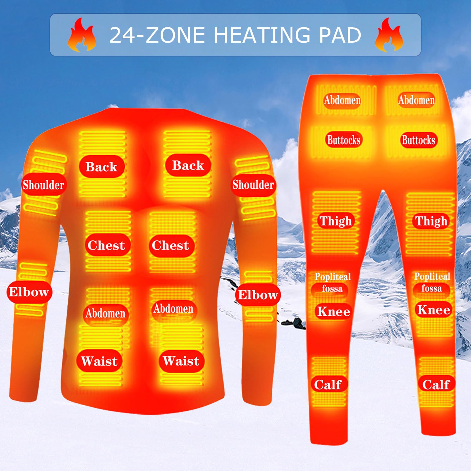 TOVCHEI Heated Underwear Set Unisex, 24 Zone Full Body Heating Thermal Tops &Pants with Battery for Outdoor Sports Cycling,Black,M