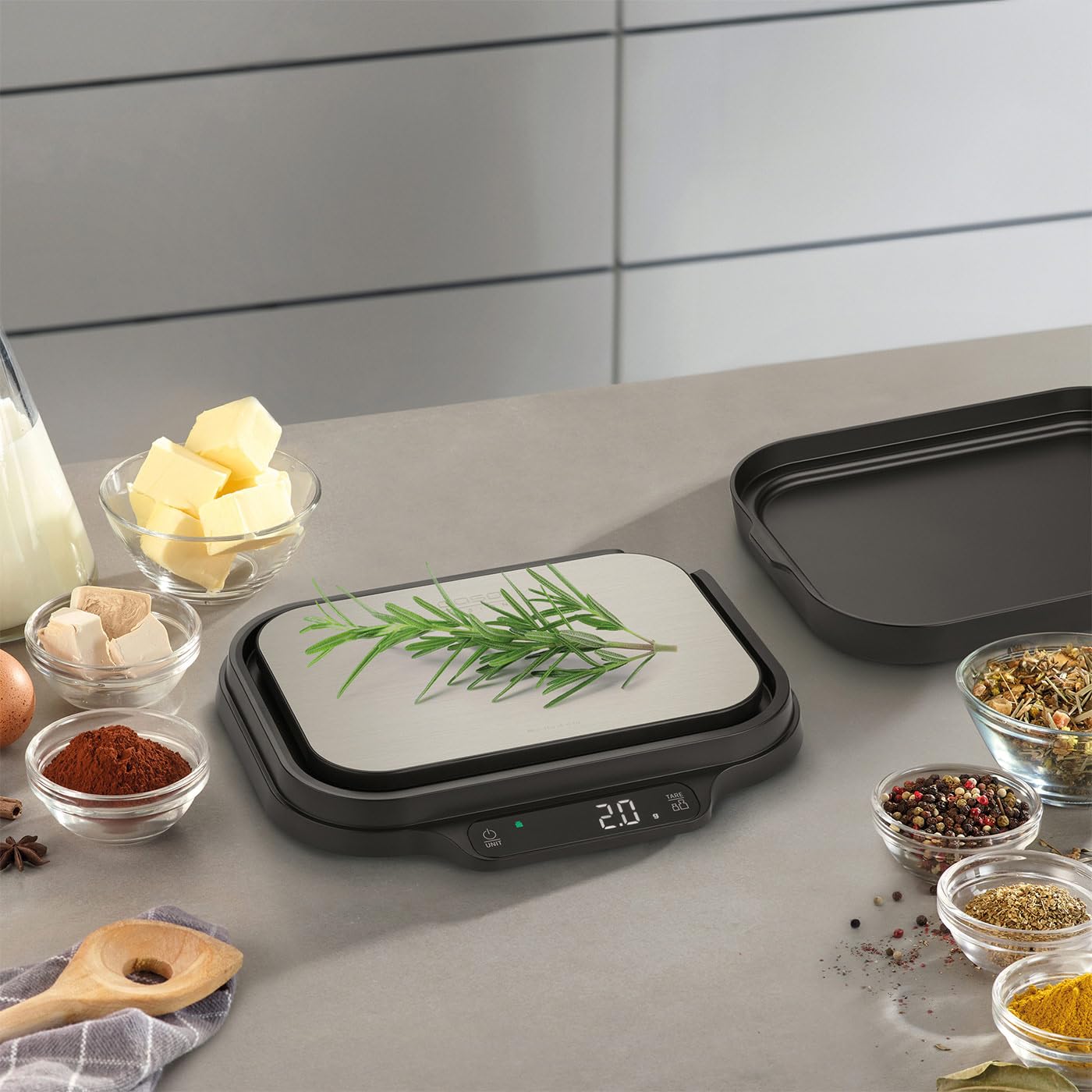 CASO KitchenDuo - 2 in 1 Küchenwaage inkl. Feinwaage, normale Wiegeskala 15kg in 1 g Schritten, Feinwaage bis 1 kg in 0,1 g Schritten, Hold Funktion, Gramm, Oz, ml, Edelstahl-Oberfläche