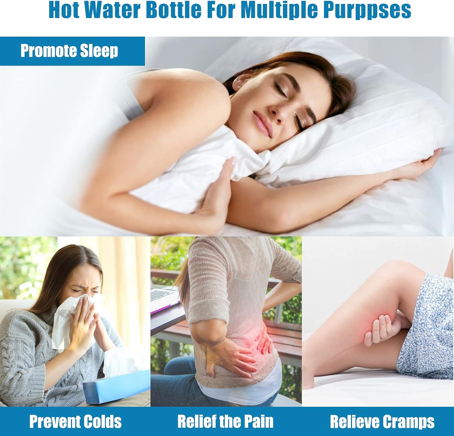 Hot Water Bottle (2 Liter), 2 Pack Hot Water Bag for Pain Relief, Menstrual Cramps, Neck and Shoulders, Hot Cold Pack for Hot and Cold Therapy and Feet Warmer,Silicone Hot Water Bottle with Soft Cover : Health & Household